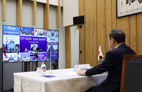 Japanese Prime Minister Yoshihide Suga attended the Association of Southeast Asian Nations (ASEAN) Summit, Nov. 12, 2020. (Prime Minister's Office/Kantei)