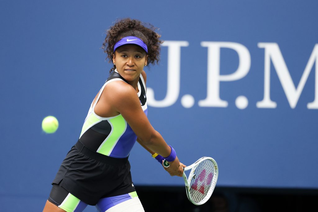 Naomi Osaka of Japan serves the ball in the second set during her Women's Singles final match against Victoria Azarenka of Belarus on Day Thirteen of the 2020 US Open at the USTA Billie Jean King National Tennis Center on September 12, 2020 in the Queens borough of New York City. (AFP)