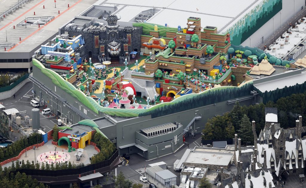 An aerial view shows Super Nintendo World, a new attraction area featuring the popular video game character Mario, which is set to open in the spring of 2021, at the Universal Studios Japan theme park in Osaka, western Japan, November 25, 2020. Picture taken November 25, 2020. Mandatory credit Kyodo/via REUTERS