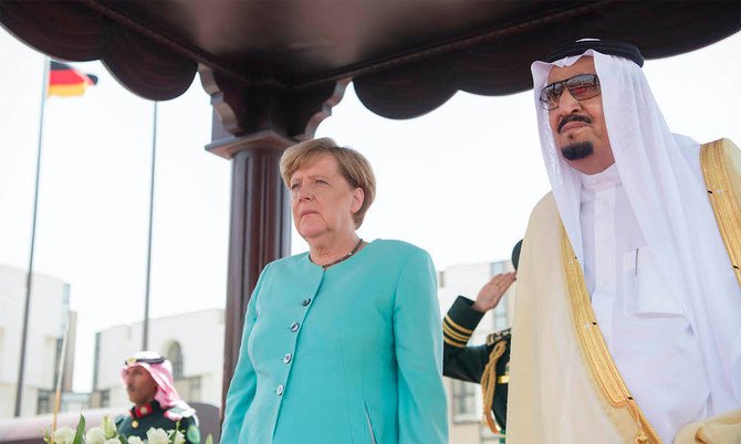 Saudi Arabia’s King Salman and German Chancellor Angela Merkel hold call to discuss terrorism and G20 summit. (File/Saudi Royal Palace/AFP)