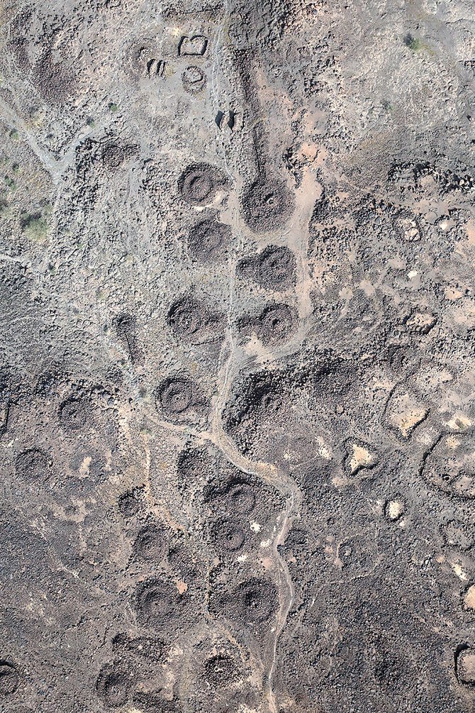 There are an estimated 917 kites around Khaybar built in varying shapes and sizes and some dating back to between the fifth and seventh centuries B.C. They resemble gates, triangles, kites, bull’s eyes, and keyholes. (Photos by Moath Alofi)