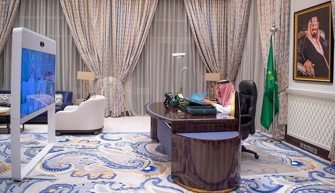 Saudi Arabia's King Salman headed up the virtual cabinet meeting on Tuesday. (SPA)