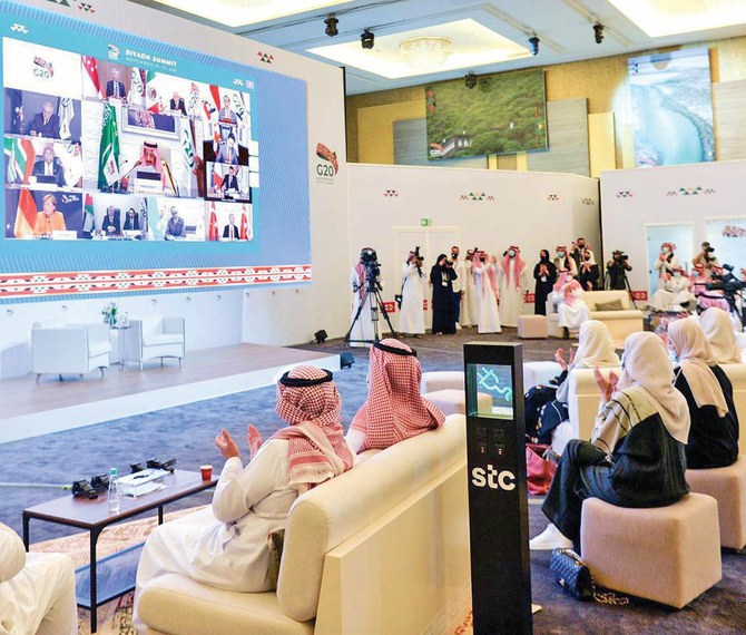 Leaders of the world’s biggest economies attend the virtual G20 Summit in Riyadh on Saturday. SPA the coViD-19 pandemic. (SPA)