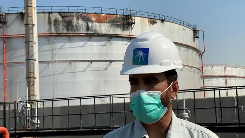 A Saudi Aramco oil company distribution station, with visible damage, in the city of Jeddah, Saudi Arabia, November 24, 2020. (Reuters)