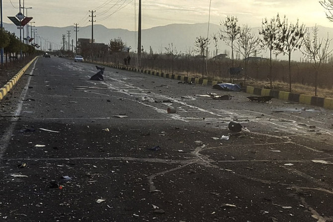 The scene where Mohsen Fakhrizadeh was killed in Absard, a small city just east of Tehran, can be seen on Friday, Nov. 27, 2020. (AP)