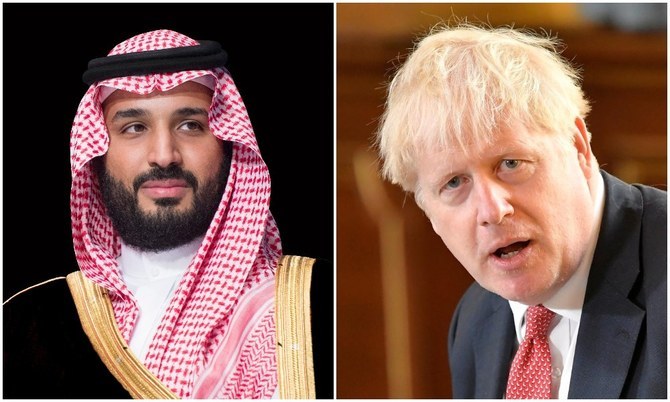 Saudi Arabia’s Crown Prince Mohammed bin Salman received a phone call from Britain's prime minister on Tuesday. (File/SPA/Reuters)