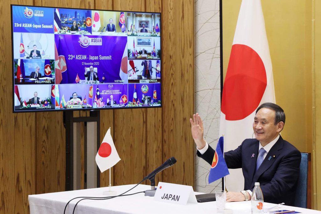 Japanese Prime Minister Yoshihide Suga attended the Association of Southeast Asian Nations (ASEAN) Summit, Nov. 12, 2020. (Prime Minister's Office/Kantei)