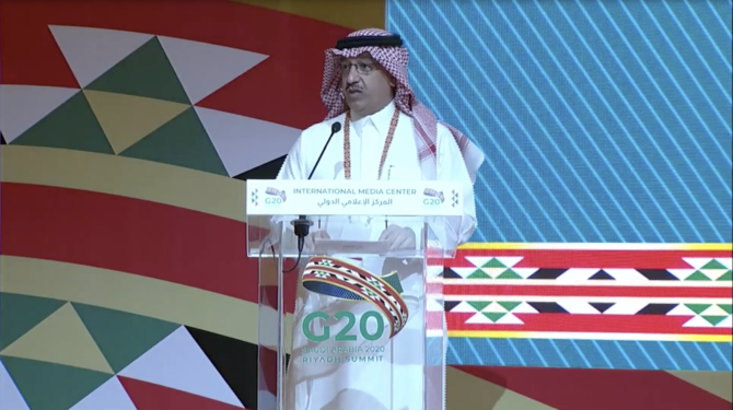 Yousef Al-Benyan, chair of the Business 20 (B20) group, told a press conference in Riyadh that the global health crisis was one of the main considerations when crafting recommendations for the G20 Leaders’ Summit. (Screenshot: G20)