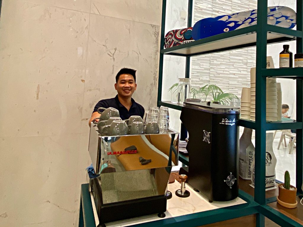 Bô Barbershop uses recyclable coffee cups as an eco-friendly solution to supplying their customers with in-house made coffee drinks. (Bô Barbershop)