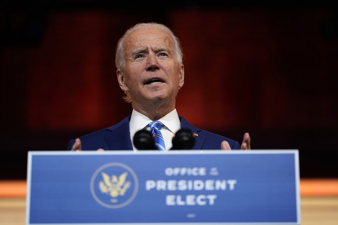 President-elect Joe Biden speaks at The Queen theater, Wednesday, Nov. 25, 2020, in Wilmington, Del. (AP)