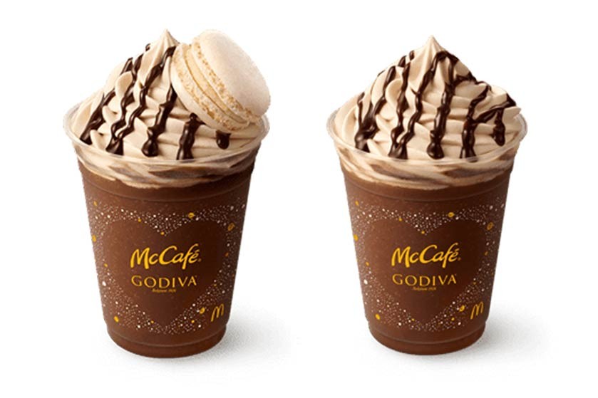 The Godiva Chocolate Espresso Frappe is made using a blend of cocoa powder, espresso, milk and is topped with whipped cream and chocolate sauce. (McDonald's Japan)