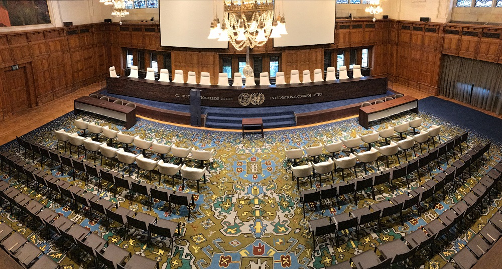 Panorama of the International Court of Justice court room, principal judicial organ of the United Nations located at The Hague. (Shutterstock)