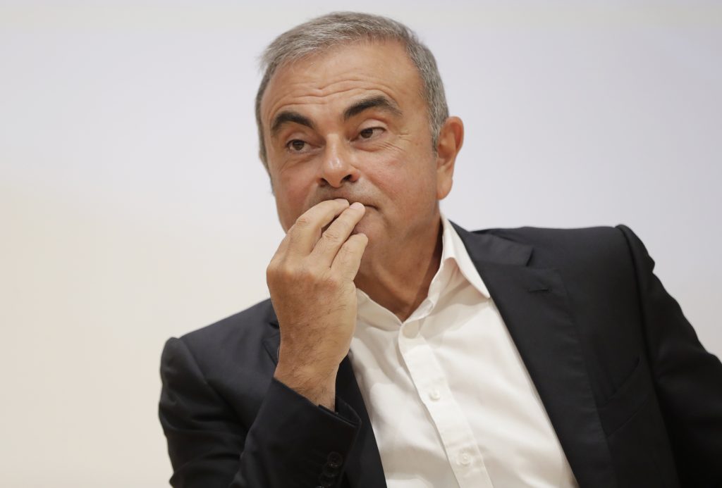 Former Nissan Motor Co. Chairman Carlos Ghosn attends a press conference with the President of Lebanon's University of Kaslik, Sep. 29, 2020. (AFP) 