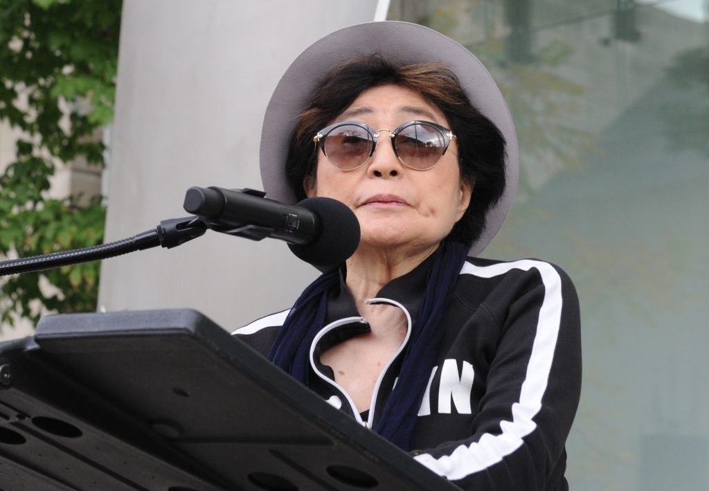 In this file photo Yoko Ono speaks during the unveiling of her first permanent US art installation in Chicago, Illinois on October 18, 2016. (AFP)