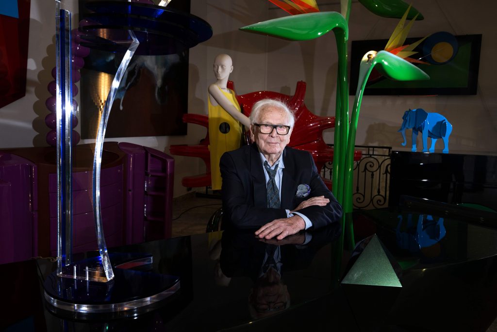 In this file photo taken on April 26, 2016 French fashion designer Pierre Cardin poses in a Pierre Cardin store in Paris. French designer Pierre Cardin, who shook up the fashion world with his visionary creations but also turned his name into a money-spinning global brand, died on December 29, 2020 aged 98. (AFP)