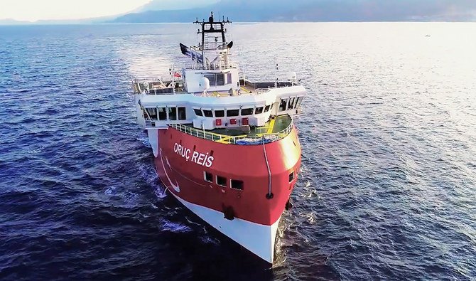 The research vessel Oruc Reis, which returned to port after its gas exploration activities in the disputed waters of eastern Mediterranean, is seen off the coast of Antalya in this Aug. 12, 2020 file photo. (AFP)