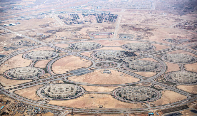 This picture taken on March 13, 2020 shows an aerial view of ongoing construction development at Egypt's 