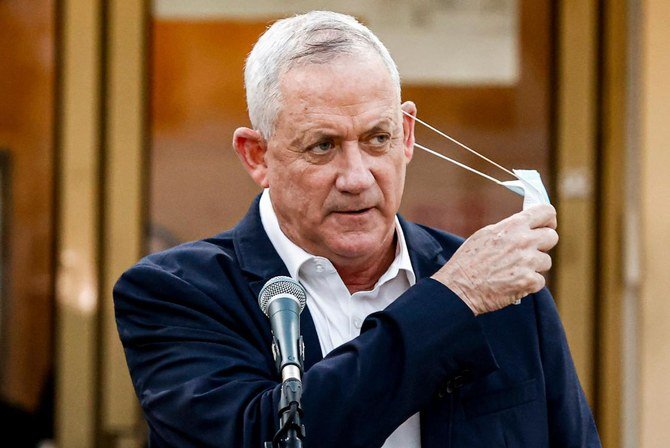 Alternate Prime Minister Benny Gantz said his centrist Blue and White party would back a bill to dissolve the Knesset, Israel’s parliament. (AFP)