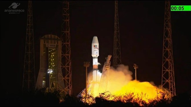 The Soyuz ST-A rocket took off from the French Guiana Space Centre on Wednesday. (UAE Space Agency)