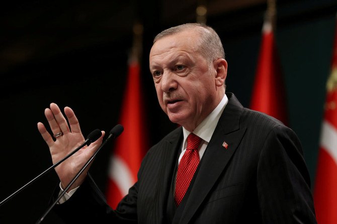President Tayyip Erdogan said that Ankara would continue to defend its rights in the eastern Mediterranean. (Presidential Press Office via Reuters)