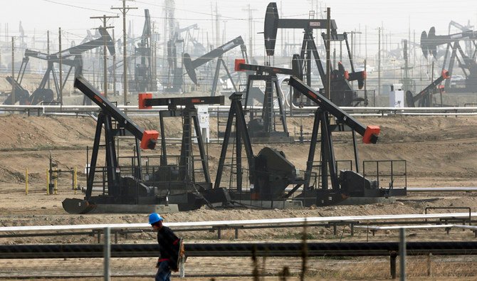 Pumpjacks operating at the Kern River Oil Field in Bakersfield, California. Oil prices steadied on Friday, and were set for a sixth week of gains. (AP/File)