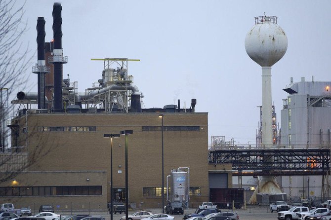 The Pfizer Global Supply Kalamazoo manufacturing plant is shown in Portage, Michigan, on Dec. 11, 2020. (AP Photo/Paul Sancya)