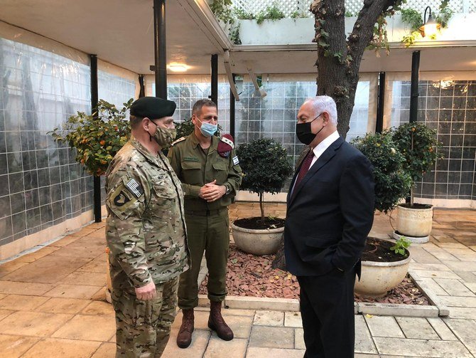 Israel’s Prime Minister Benjamin Netanyahu meets Gen. Mark Milley, chairman of the US joint chiefs of staff in Tel Aviv, Israel on Dec. 18, 2020. (Twitter/@ofirgendelman)