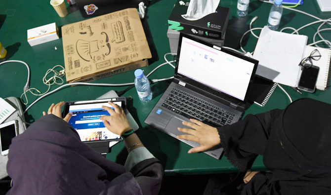 Saudi women attend a hackathon in Jeddah on August 1, 2018. (AFP)