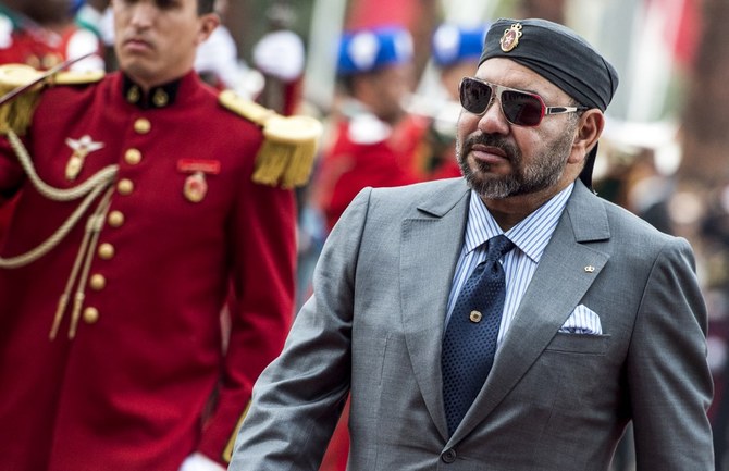 Morocco’s King Mohamed VI arrives for the inauguration of the capital Rabat’s Agdal train station for the new LGV (High-speed rail) line on Nov. 17, 2018. (File/AFP)