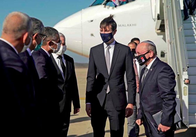US presidential advisor Jared Kushner (L) and Israeli National Security Advisor Meir Ben Shabbat arriving in the Moroccan capital Rabat. (AFP)