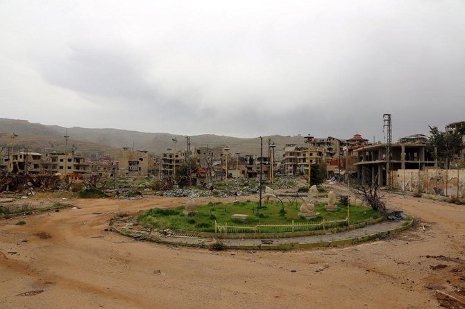 General view shows the damaged roundabout and surrounding area in the town of Zabadani, northwest of Damascus, on April 12, 2017. (File/AFP)