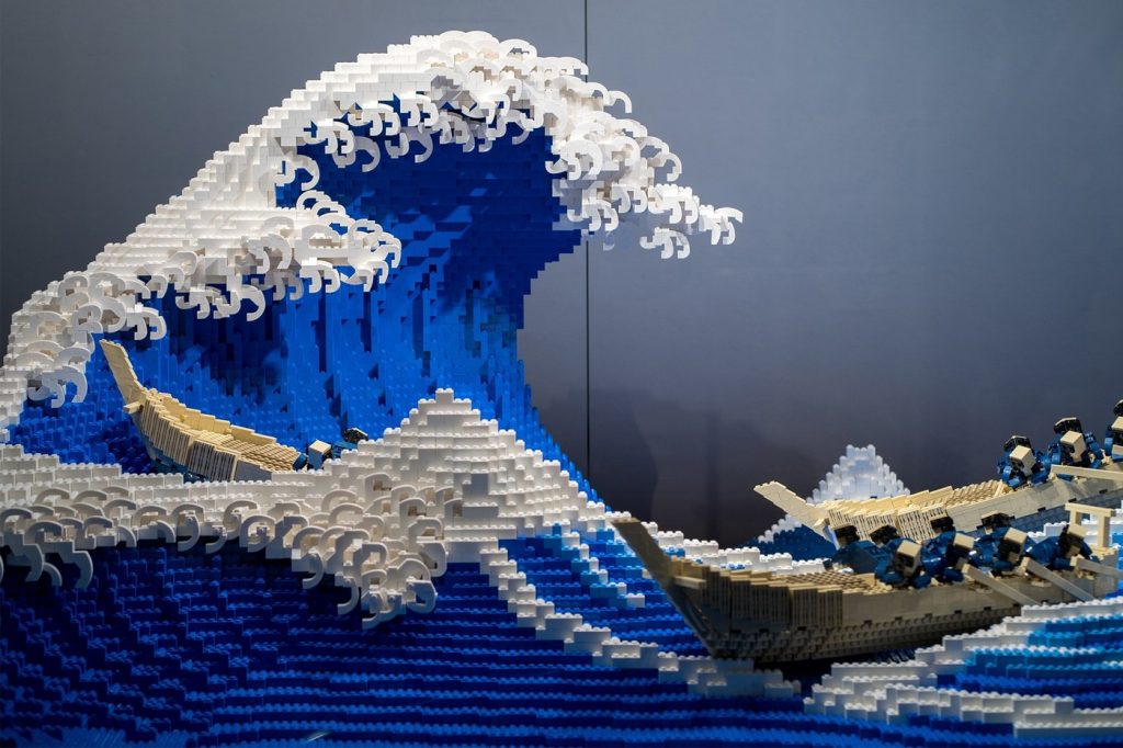 The blue and white, three-dimensional piece is one of LEGO builder Mitsui’s many pieces, as he is known for creating sculptures of structures, characters and even animals, the artist also takes on commission work.(Jumpei Mitsui/Twitter)
