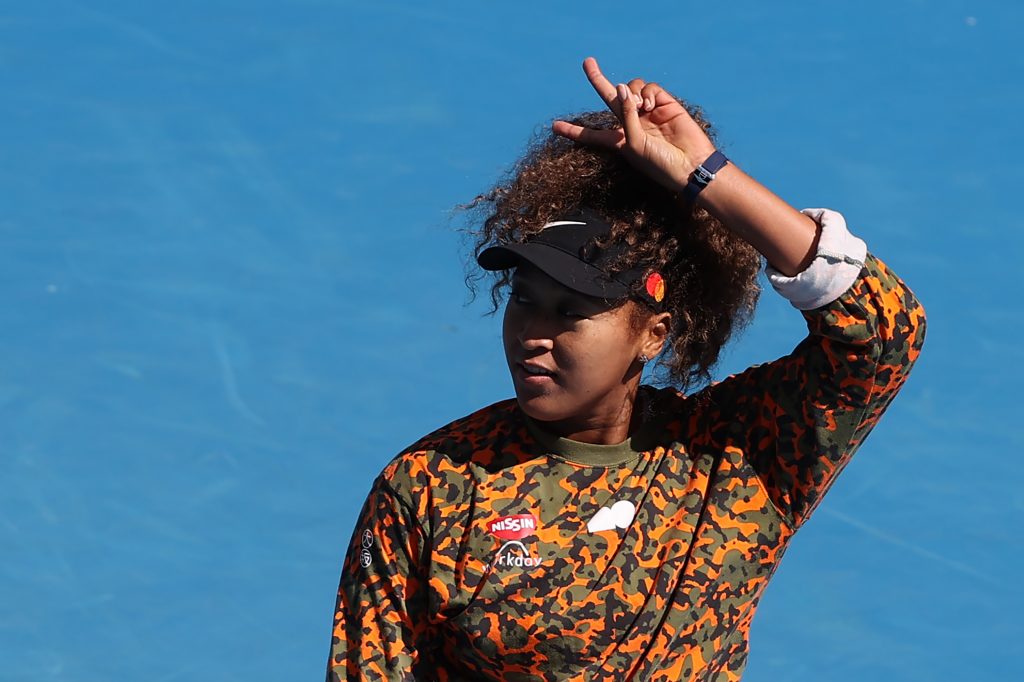 Japan's Naomi Osaka reacts during a training session in Melbourne on January 31, 2021, ahead of the Australian Open tennis tournament starting on February 8. (AFP)