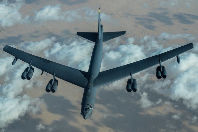 US Air Force B-52 Stratofortress refuelling during a mission over the Middle East on Sunday. (US Air Force)