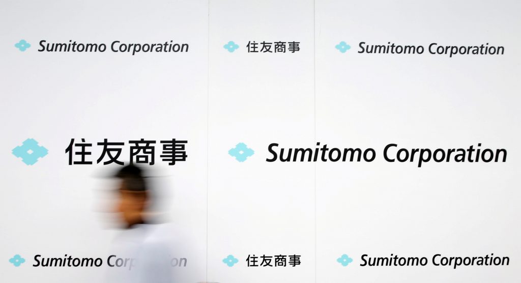Logos of Sumitomo Corp are seen after the company's initiation ceremony at its headquarters in Tokyo, Japan April 2, 2018. REUTERS/Toru Hanai/File Photo
