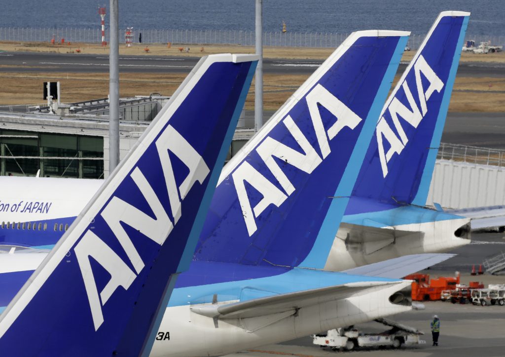 The tails of All Nippon Airways' jetliners on the tarmac at Tokyo International Airport at Haneda in Tokyo, Japan. (File photo/EPA)