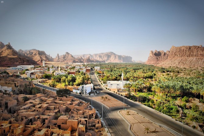 The ruins of the ancient city of Dadan is seen side by side with modern structures in AlUla. (SPA)