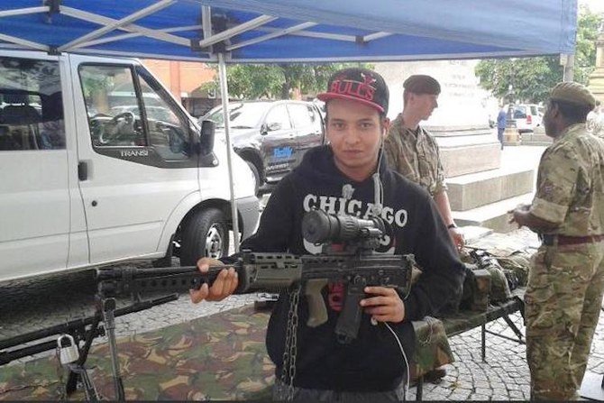 Khairi Saadallah at what is believed to be an army recruitment event in England.