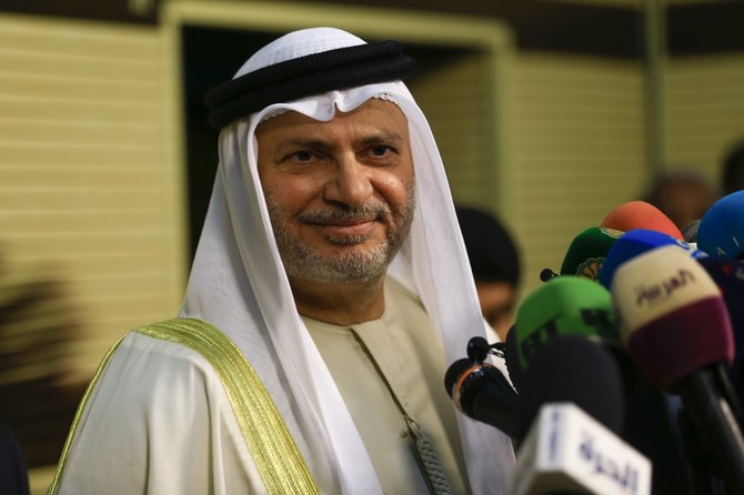 UAE’s Minister of State for Foreign Affairs Anwar Gargash speaks during a press conference in Sudan’s capital Khartoum. (File/AFP)