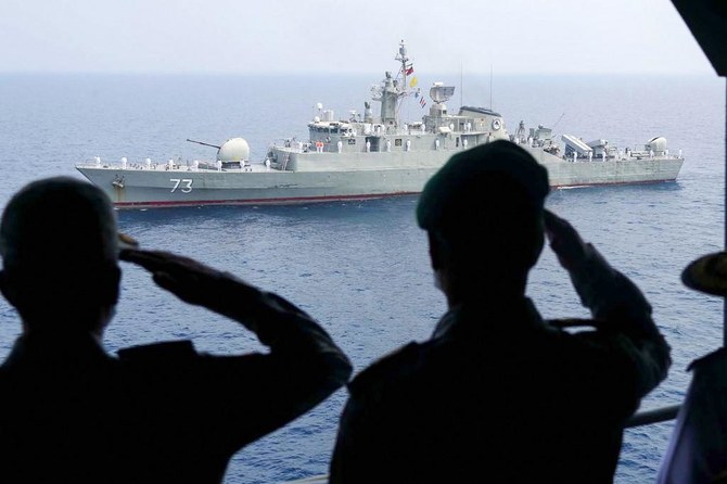 Above, an Iranian naval ship during a military exercise in the Gulf on Sept. 12, 2020, near the strategic strait of Hormuz in southern Iran. (Iranian Army office/AFP)