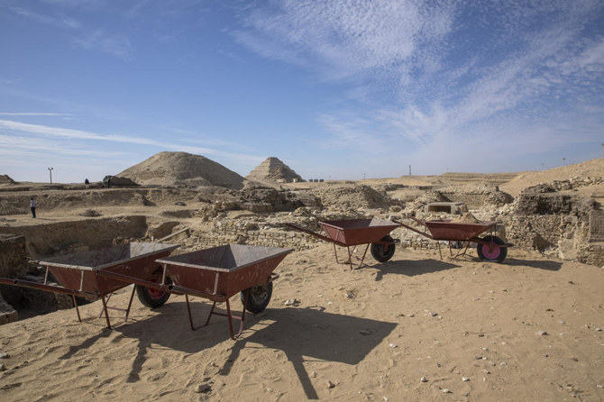 The excavation site of the funerary temple of Queen Nearit can be seen in Saqqara, south of Cairo, Egypt, Sunday, Jan. 17, 2021. (AP)