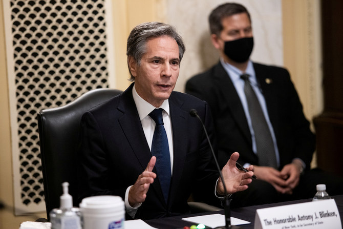 Antony J. Blinken, of New York, during his confirmation hearing to be Secretary of State before the US Senate Foreign Relations Committee, US Capitol, Washington, D.C., U.S., Jan. 19, 2021. (Reuters)