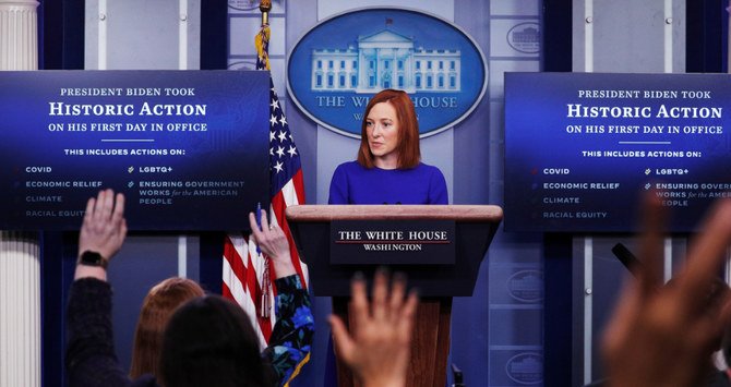 White House Press Secretary Jen Psaki takes questions from journalists. (Reuters)