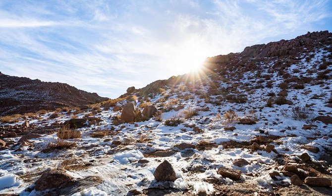 The snowfall on the granite terrain of Jabal Al-Lawz makes the mountain a perfect winter destination. (SPA)