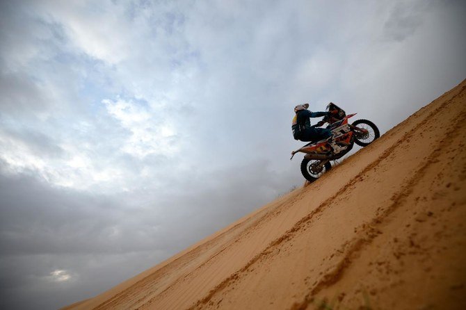US biker Skyler Howes competes during stage 7 of the Dakar Rally 2021, between Saudi Arabia's northern cities of Hail and Sakaka, on January 10, 2021. (AFP)