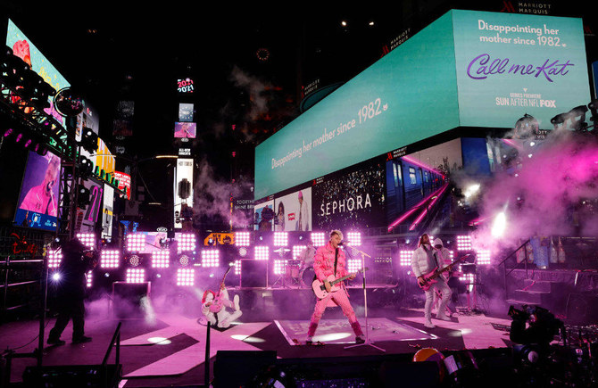 Singer Machine Gun Kelly performs at the Times Square during New Year's Eve celebrations on Dec. 31, 2020 in New York City. (AFP)