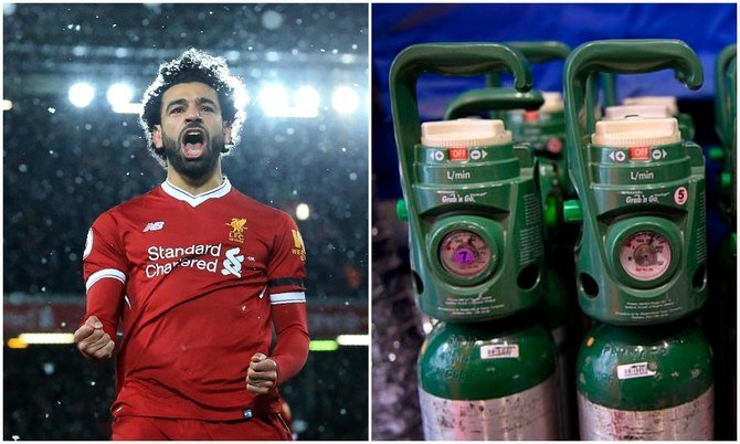 Liverpool striker Mohammed Salah has been praised after last week donating oxygen cylinders to help coronavirus patients in his hometown Nagrig. (AFP/File Photos)