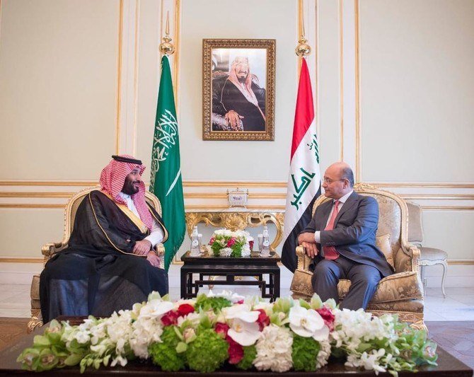 Saudi Arabia’s Crown Prince Mohammed bin Salman held a phone call with Iraqi president Barham Salih on Tuesday, Jan. 26, 2021. (File/SPA)
