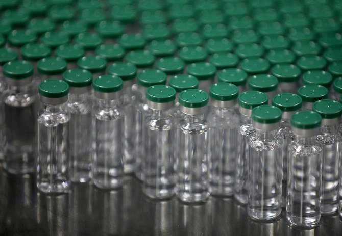 Vials of AstraZeneca’s Covishield coronavirus (COVID-19) vaccine, are seen before they are packaged inside a lab at Serum Institute of India, Pune, India. (File/Reuters)