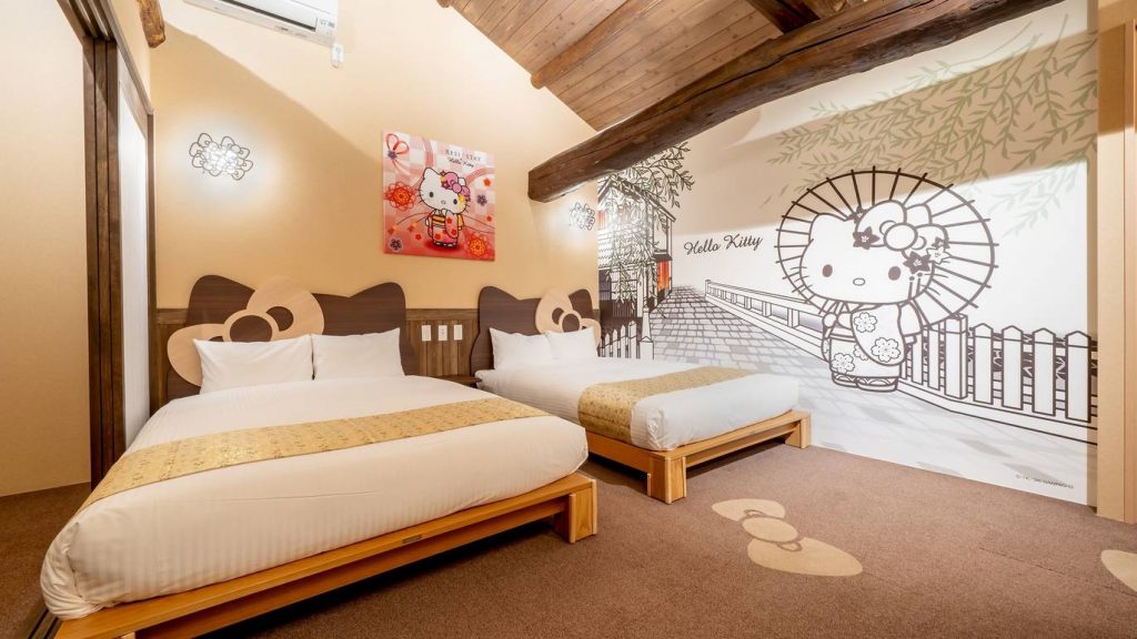 Four guests can fit in the room, that includes both a kitchenette and bathroom adorned with Hello Kitty illustrations, with rates at ¥19,545 ($188.40) per person. (Resi Stay)